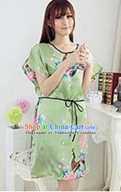 Night Suit for Women Night Gown Bedgown Leisure Wear Home Clothes Chinese Traditional Style Peacock Green