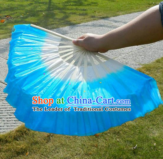 Traditional Pure Silk Color Change Chinese Dance Folk Dance Hand Fans Yangge Dance Hand Fan Oriental Fan