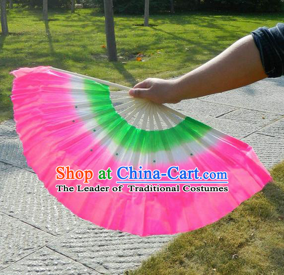 Traditional Pure Silk Color Change Three Color Chinese Dance Folk Dance Hand Fans Yangge Dance Hand Fan Oriental Fan