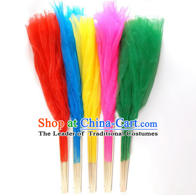 45cm Pure Silk Long Color Change Chinese Dance Folk Dance Hand Fans Yangge Dance Hand Fan Oriental Fan