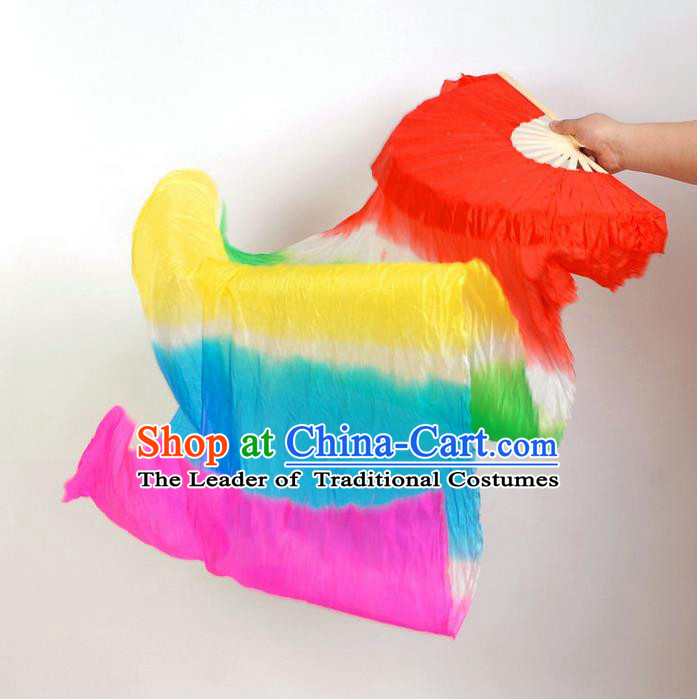 1.8 Meters Pure Silk Long Color Change Chinese Dance Folk Dance Hand Fans Yangge Dance Hand Fan Oriental Fan