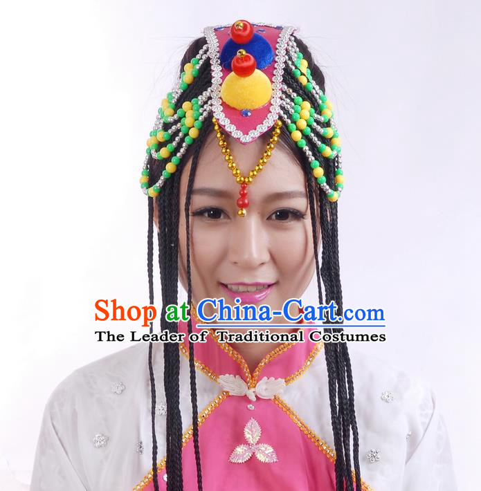 Traditional Chinese Yangge Hair Accessories, Fan Dancing Mongols Headwear, Folk Dance Yangko Peacock Dance Headdress, Stage Accessories