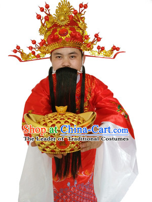 Ancient Chinese God Of Wealth Costume Accessories Set Cai Shen New Year Celebration Clothing Caishen Dress
