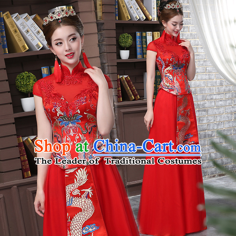 Ancient Chinese Collar Costume, Dress, Toast Red Cheongsam, Xiuhe Suits Wedding Dress, Red Ancient Women Flown, Bride Cheongsam