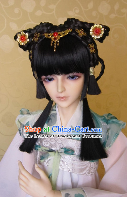 Ancient Chinese Female Black Wigs and Hair Accessories Set