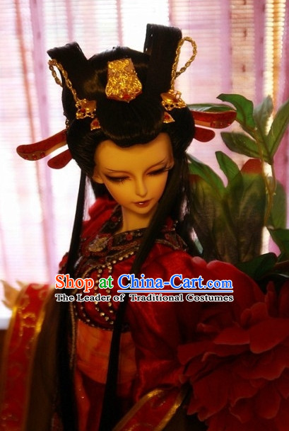 Ancient Chinese Female Princess Queen Empress Black Wigs and Hair Accessories Set