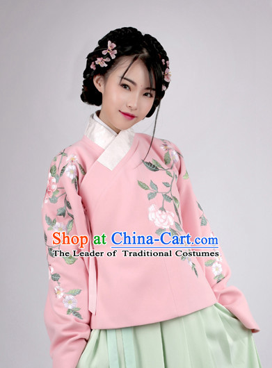 Chinese Ancient Ming Dynasty Hanfu Clothing and Hair Jewelry Complete Set for Women and Girls