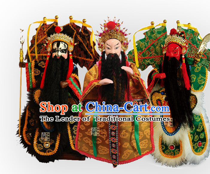 Traditional Chinese Ancient Handmade Liu Bei Zhang Fei Guan Yu Glove Puppets Hand Marionette Puppet Hand Puppets 3 Sets