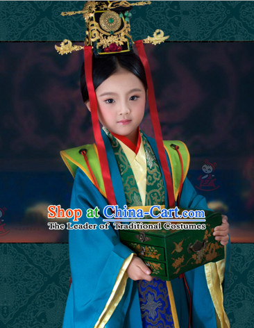 Chinese Ancient Han Dynasty Princess Empress Queen Clothing and Hair Accessories Complete Set for Women or Kids