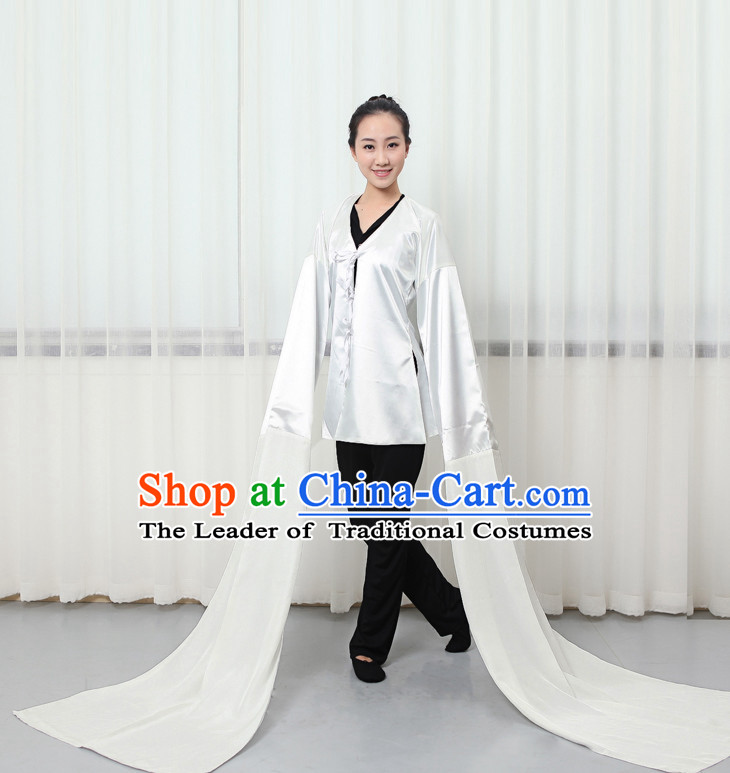 Pure White Professional Chinese Classical Water Sleeve Dance Costumes for Women Adults Kids