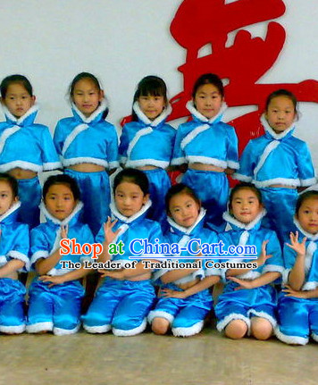 Blue Chinese Classical Folk Dance Costumes for Kids