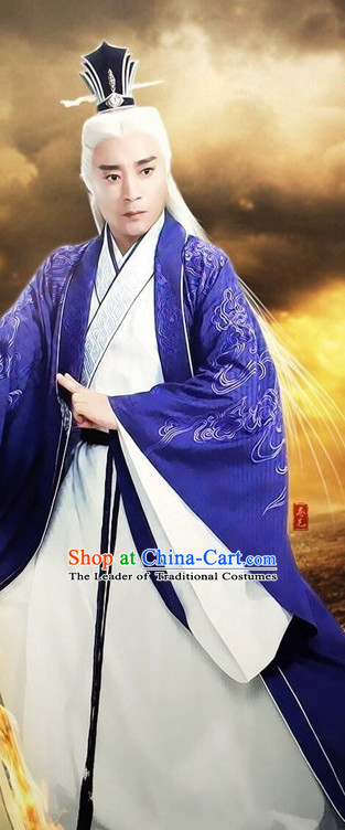 Ancient Chinese Taoist Costumes and Hair Jewelry Complete Set for Men