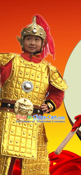 Ancient Chinese General Knight Costumes and Hat Complete Set for Children