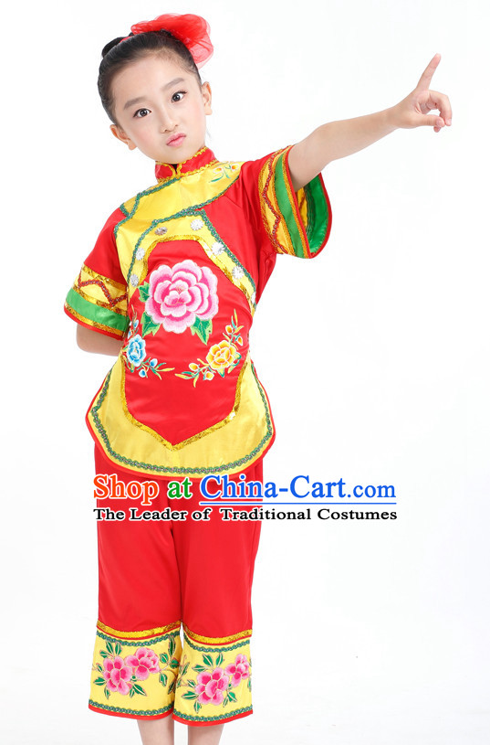 Traditional Chinese Ethnic Han Dance Costumes Custom Dance Costume Folk Dancing Chinese Dress Cultural Dances and Headdress Complete Set for Girls Kids Children