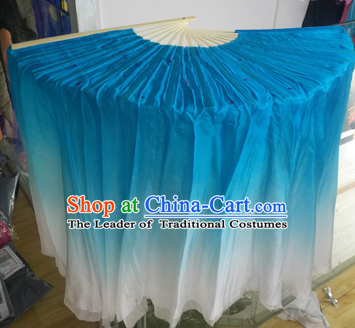 Professional Blue White Traditional Chinese Beijing Dance Academy Color Transition Two Sides Pure Silk Dance Fan