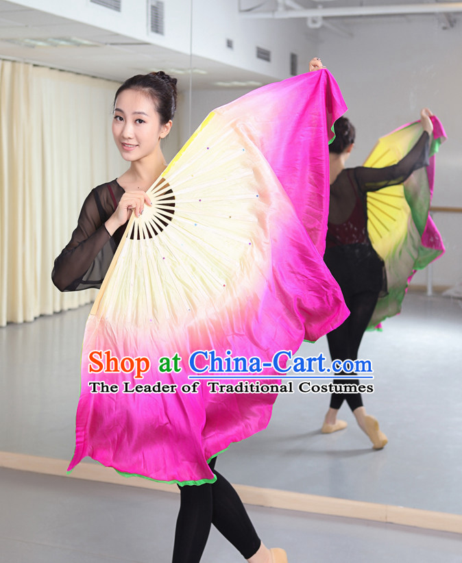 Professional Traditional Chinese Beijing Dance Academy Two Layers Two Sides Two Colors Color Transition Pure Silk Dance Fan