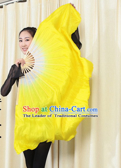 Professional Traditional Two Colors White to Yellow Color Transition Pure Silk Dance Fan Dance Ribbons