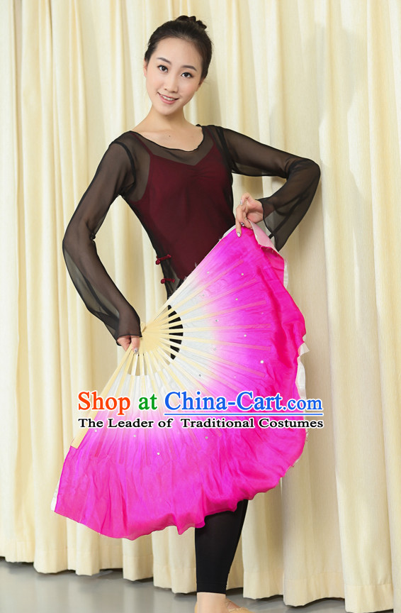 Professional Traditional Color Transition Two Sides Two Colors Pure Silk Dance Fan