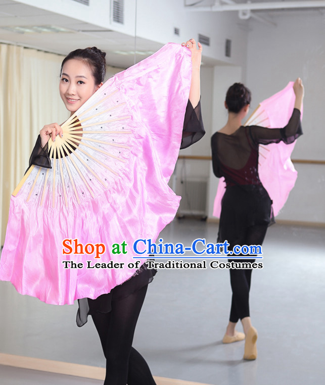 Professional Traditional Two Colors White to PInk Color Transition Pure Silk Dance Fan