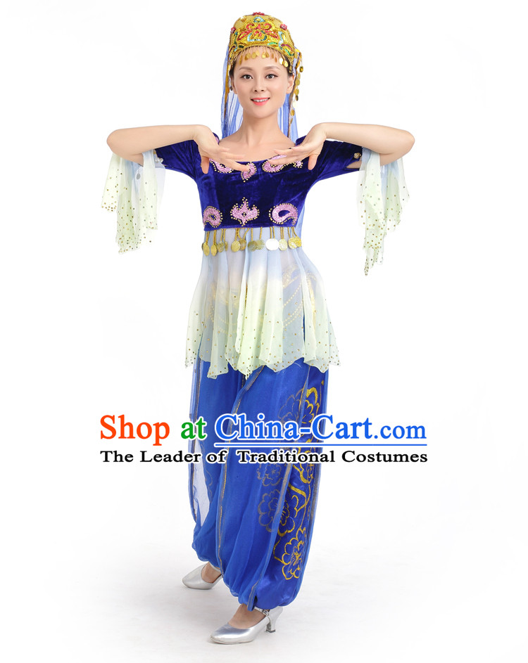 Chinese Competition Stage Xinjiang Dance Costumes Female Dance Costumes Folk Dances Ethnic Dance Fan Dance Dancing Dancewear for Women