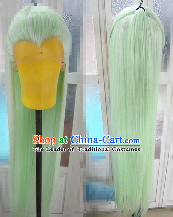 Chinese Traditional Wig Ancient Men Wigs Ladies Wigs Light Green Wigs Male Lace Front Wigs Custom Hair Pieces