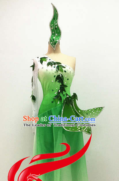 Chinese Folk Spring Dance Costumes and Hair Accessories Complete Set for Women