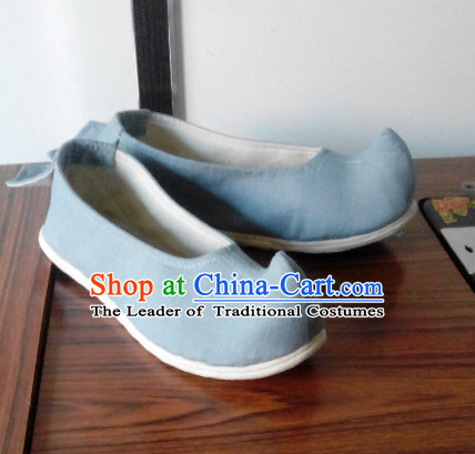 Light Blue Chinese Ancient Handmade Traditional Bow Fabric Shoes for Women and Girls