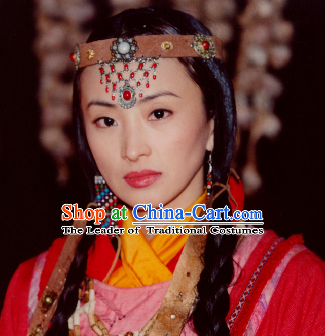 Ancient Traditional Chinese Ethnic Style Lady Black Long Wig Wigs and Headpieces for Women Girls