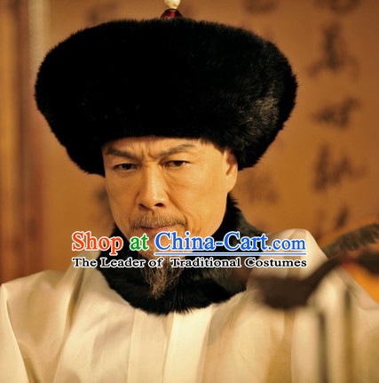Qing Dynasty Chinese Black Emperor Hat for Men and Boys