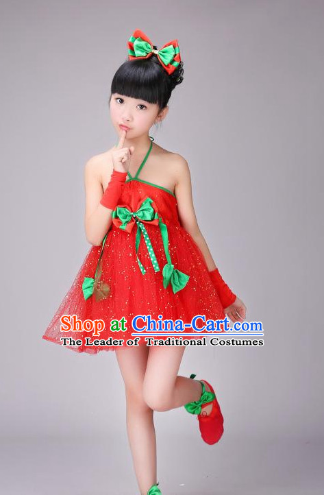 Chinese Fan Dance Costume and Headdress for Women Girls