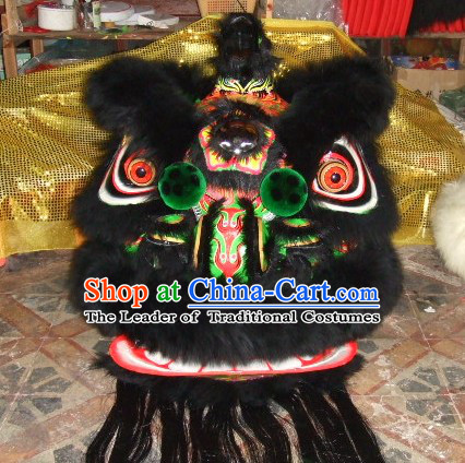 Top Black Long Wool Ancient Chinese Traditional Lion Dance Costumes Complete Set