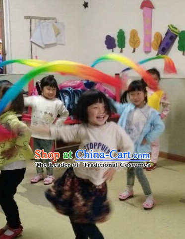 Pure Silk Handmade Children Use Kids Rainbow Color Dance Ribbon