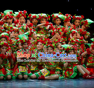 Chinese Ethnic Stage Dancing Dancewear Costumes Dancer Costumes Dance Costumes Chinese Dance Clothes Traditional Chinese Clothes Complete Set for Women Kids