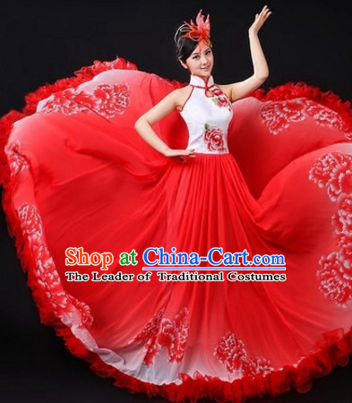 Chinese Traditional Stage Flower Dance Dancewear Costumes Dancer Costumes Dance Costumes Clothes and Headdress Complete Set for Women
