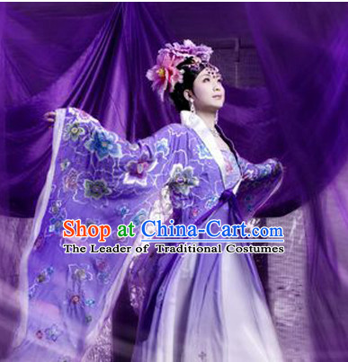 Tang Dynasty Chinese Traditional Ancient Empress Butterfly Costumes Garment and Hair Jewelry Complete Set for Women Girls