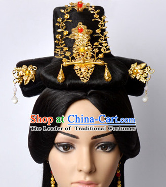 Chinese Classical Princess Queen Empress Hair Jewelry Headwear Headdress and Long Wigs