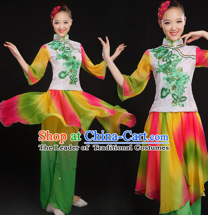 Chinese Classical Folk Dance Costumes Dancing Outfits and Hair Decorations Complete Set for Women or Girls
