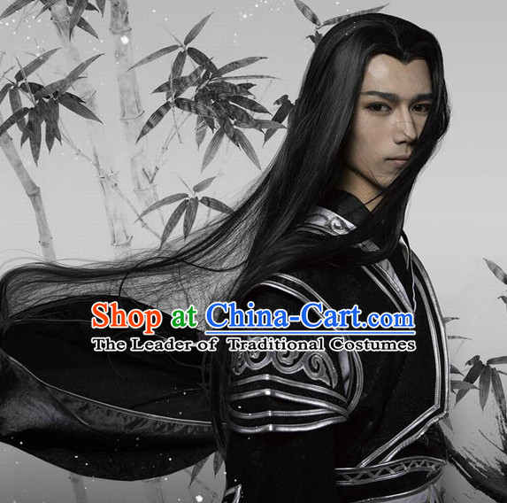 Chinese Ancient Male Style Black Long Wigs