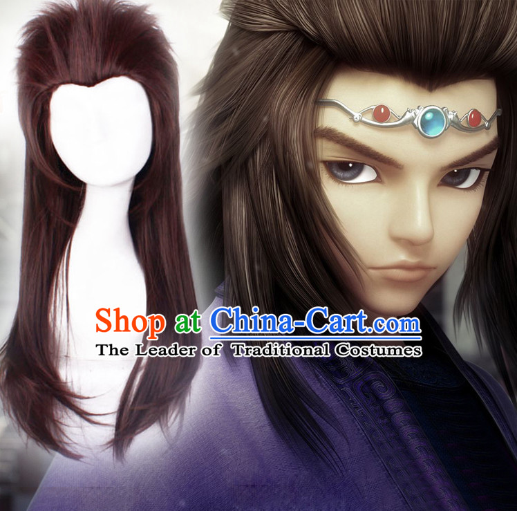 Chinese Ancient Male Style Brown Long Wigs