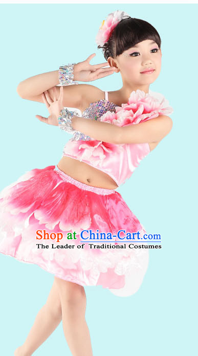 Red Chinese Peony Flower Dancing Costumes for Girls