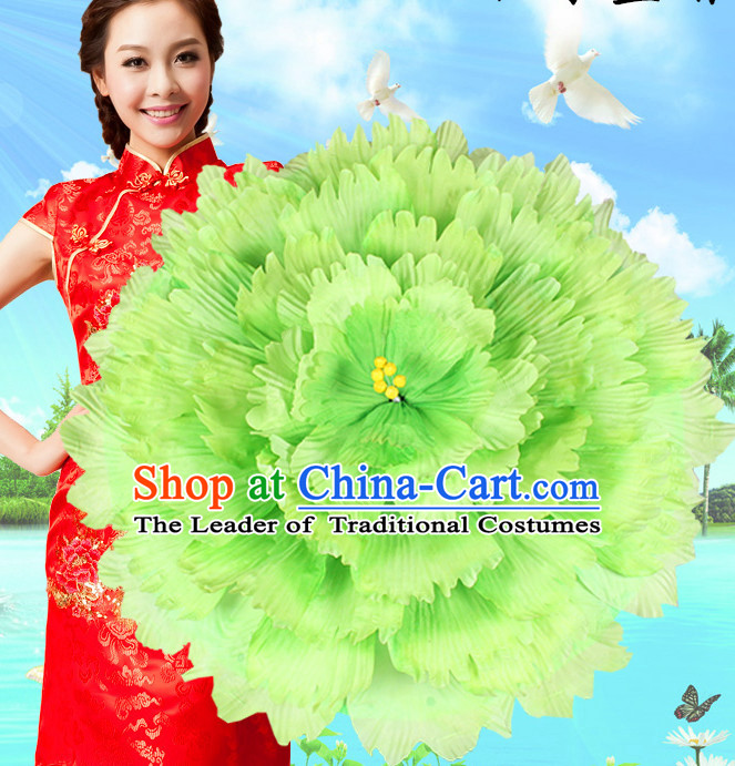 Light Green Traditional Dance Props Flower Umbrella Dancing Prop Decorations for Men Women Adults