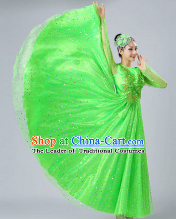 Green Chinese Dance costume Dance Classes Uniforms Folk Dance Traditional Cultural Dance Costumes Complete Set