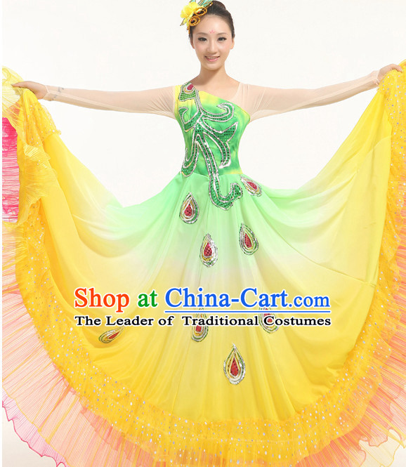 Peacock Chinese Dance costume Dance Classes Uniforms Folk Dance Traditional Cultural Dance Costumes Complete Set