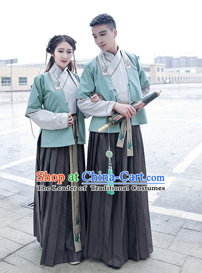 Traditional Chinese Han Dynasty Hanfu Suits Clothes Dresses Skirt and Hair Jewelry Complete Set for Men or Women