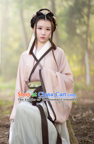 Traditional Chinese Ancient Han Dynasty Hanfu Garment Suits Dress Skirt and Hair Jewelry Complete Set for Women