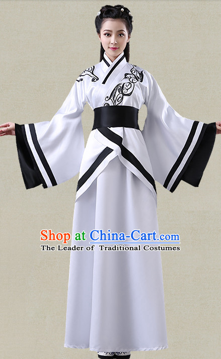 White Hanfu Clothing Custom Traditional Han Dynasty Chinese Hanfu Dreses Han Clothing Hanzhuang Historical Dress and Accessories Complete Set