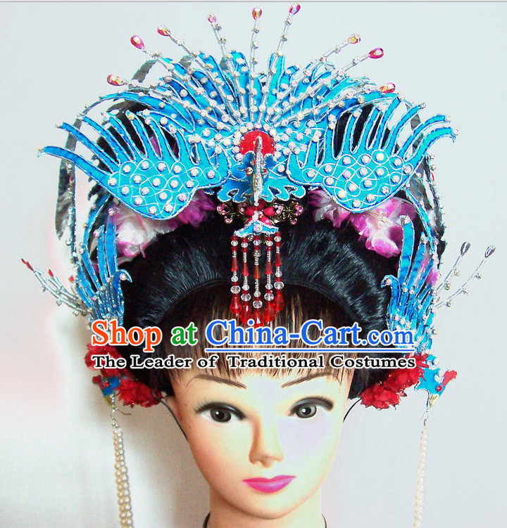 Top Traditional Chinese Opera Black Wigs and Phoenix Hair Accessories Props for Adults and Children