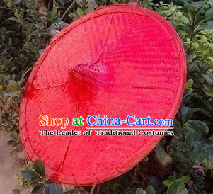 Red Traditional Chinese Dance Bamboo Hat for Adults and Children