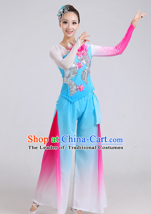 Chinese Theater Traditional Dance Ribbon Dancing Long Sleeve Leotard China Fan Dance Costume Complete Set