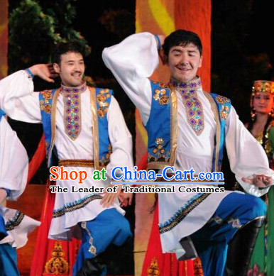 Chinese People Folk Dance Ethnic Dresses Traditional Wear Clothing Cultural Dancing Costume Complete Sets for Men